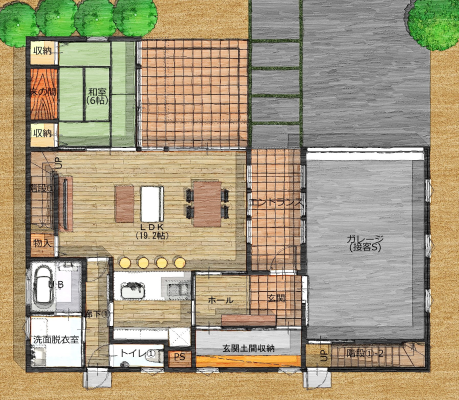 ビルトインガレージのある標準仕様のモデルハウス