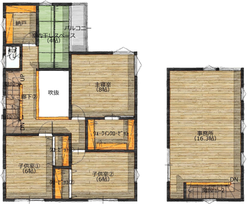 吹き抜けで家族が繋がる間取り