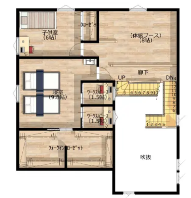 吹き抜けで家族が繋がる間取り。ご夫婦それぞれの書斎と広々ウォークインクローゼット。