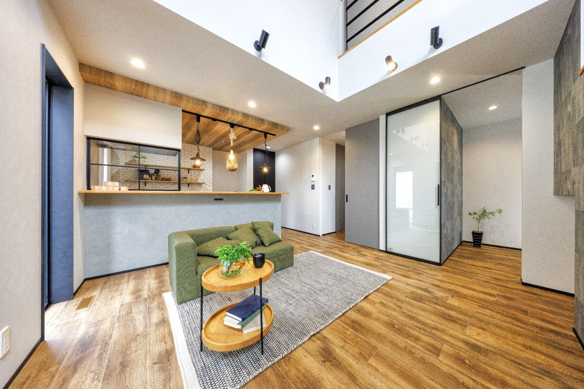 約14帖の柱のないLDK。柱と壁に頼らずに大空間を実現。