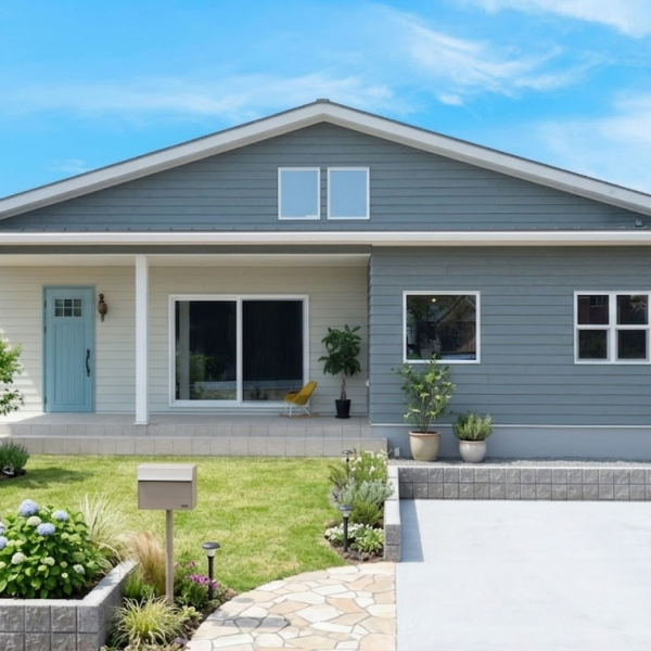 ラップサイデイングのアーリーアメリカンな平屋