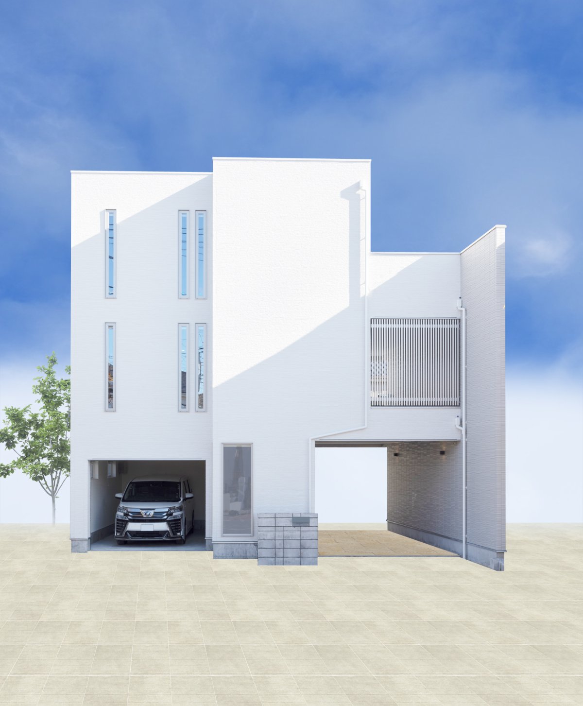 耐震等級3。ビルトインガレージ。ガレージハウス。３階建て。重量木骨の家。SE構法。